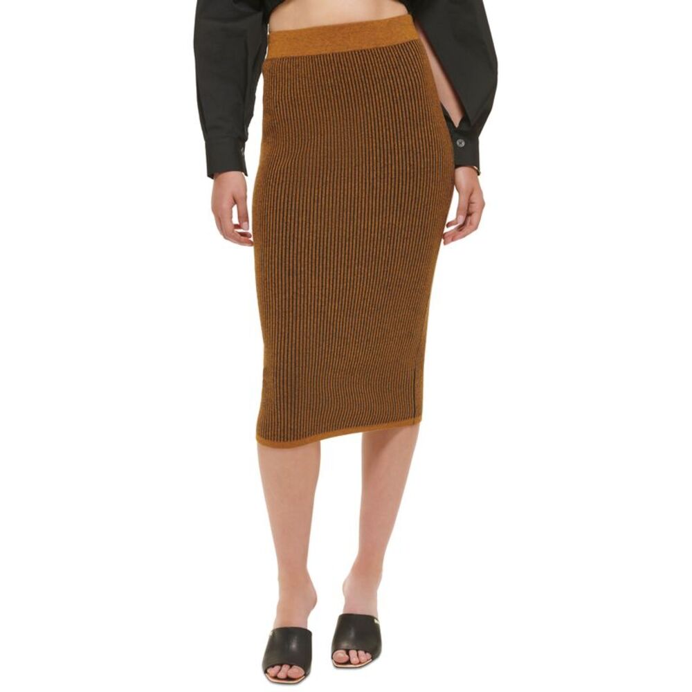 DKNY Jeans Womens Ribbed Pull On Close Fitting Midi Skirt - Picture 1 of 1